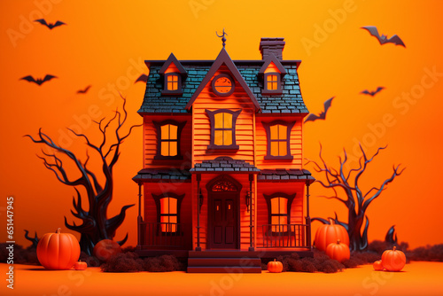 Halloween Haunted House on an Orange Background