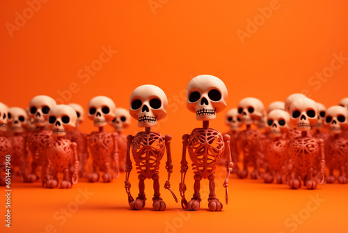 Halloween Skeletons on an Orange Background