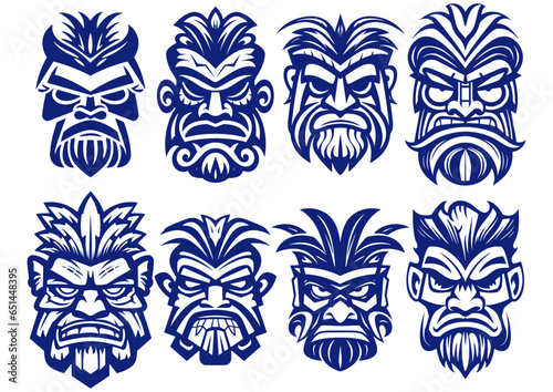 Vector Hawaiian tiki heads set