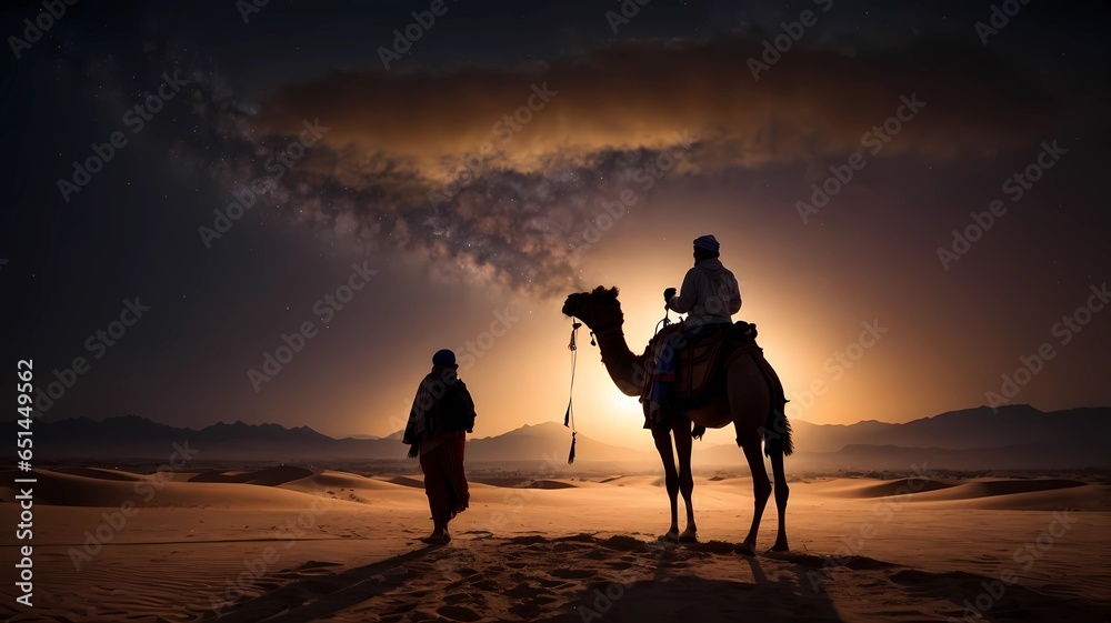 silhouette of a camel in desert