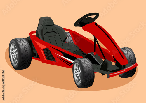 Flat illustration of red color Go Kart on peach color background.

