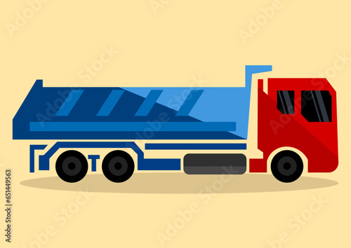 Flat illustration of blue and red Dupper trailer truck.
