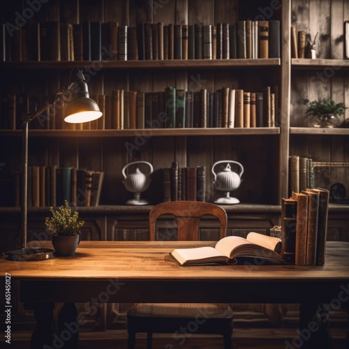 Wallpaper Mural Office with a wooden interior. Stylish lamp and desk. Generative AI Torontodigital.ca