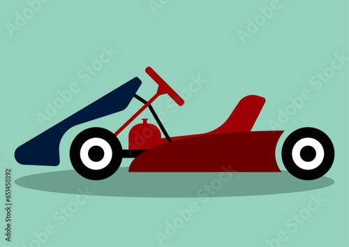 Flat illustration of red color Go Kart.
