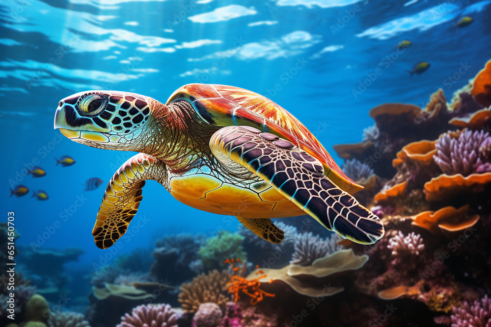 Fototapeta premium Ocean's Explorer: Turtle in the Sea
