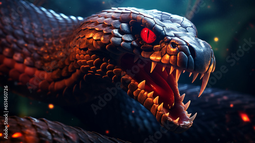 cinematic angry cobra snake glowing scales, with generative ai photo