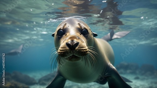 A curious sea lion swimming