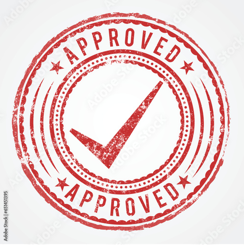 Approved Stamp in Red Shade with Tick mark and Grunge Look