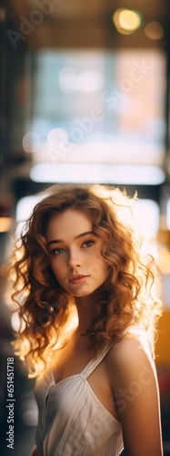 Beautiful girl on a blurred background. Generative AI