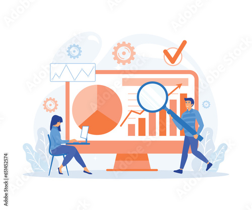 Statistical and Data analysis for business finance investment concept, business people working on monitor graph dashboard, flat vector modern illustration