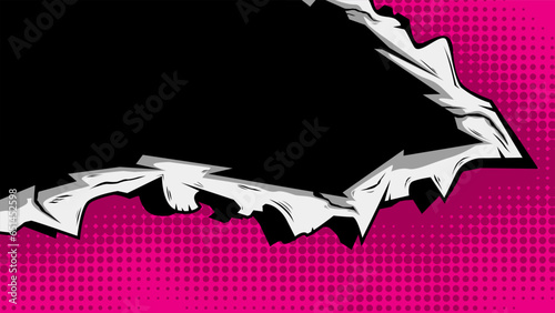 Pink comic background with torn paper effect 
