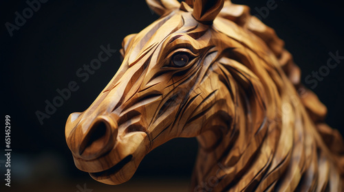 animal sculpture made of fine wood, cinematic color grading photo