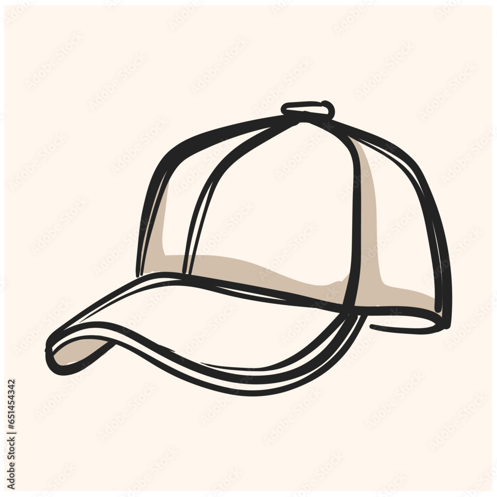 Illustration of Baseball Cap With Line Art or Doodle Style Illustration of Baseball Cap With Line Art or Doodle Style