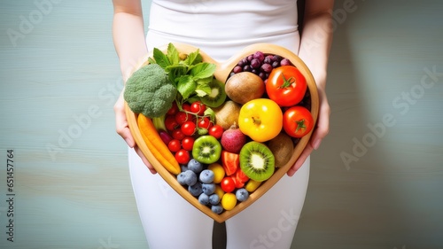 nutritional food for heart health wellness by cholesterol diet and healthy nutrition eating with clean fruits and vegetables. world vegan day. world vegetarian day photo