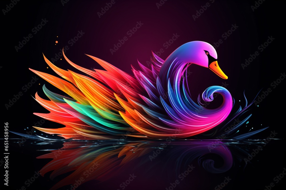 Obraz premium Radiant neon graphic logo of a swan