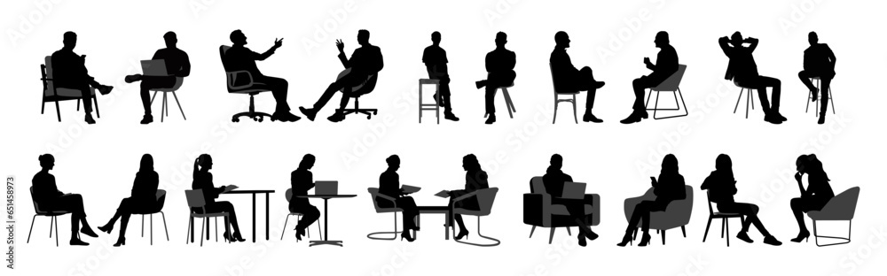 © Gelgel Nasution - Vector set of detailed people sitting silhouettes isolated on white background
