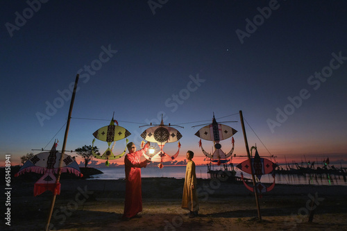 Beautiful kites on during sunrise, South Thailand