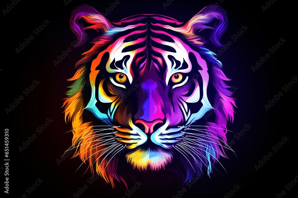 Graphic neon vector of the face of a tiger