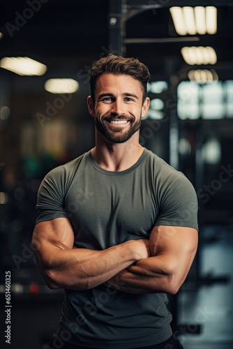 Portrait of a smiling gym  man trainer standing