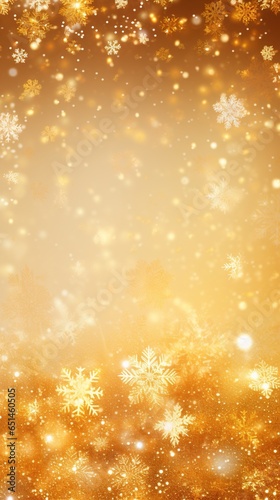 Golden luxury vertical Christmas background with gold glitter, snowflakes.