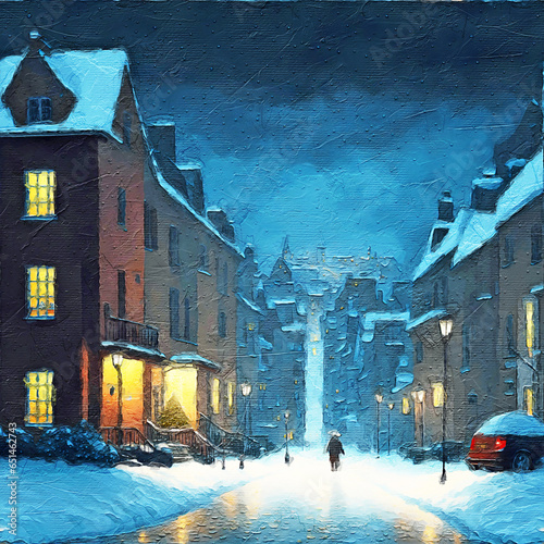 Winter landscape in the city, painted backgrounds © Nilay