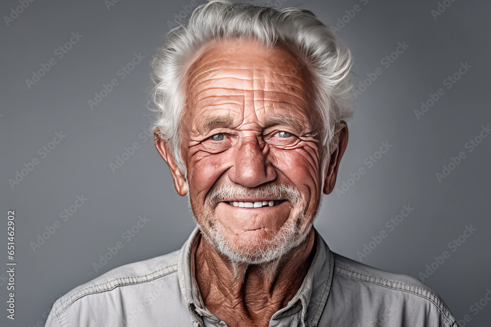 An elderly gentleman is smiling contentedly in a portrait. An elderly gentleman is smiling contentedly in a portrait.