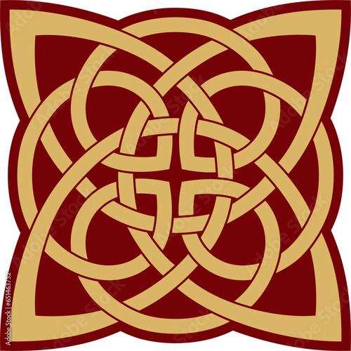 Vector gold and red celtic knot. Ornament of ancient European peoples. The sign and symbol of the Irish, Scots, Britons, Franks.