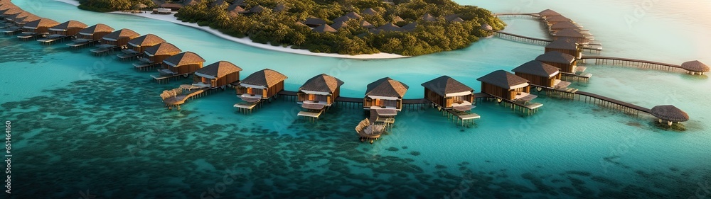 Beautiful water villas in tropical sea beach