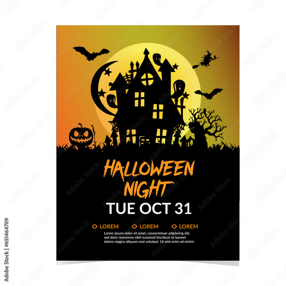 halloween night party flyer with hauntet  house
