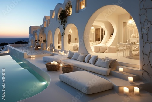 Santoro Villa Mykonos: A Luxurious Haven Where Ethereal Sunsets Paint the Sky with Their Enchanting Hues, Harmoniously Blending the Timeless Beauty of Traditional Architecture with the Modern Elegance photo