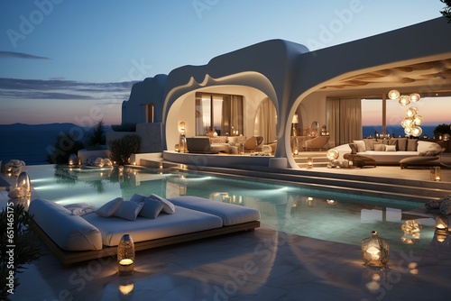 Santoro Villa Mykonos  A Luxurious Haven Where Ethereal Sunsets Paint the Sky with Their Enchanting Hues  Harmoniously Blending the Timeless Beauty of Traditional Architecture with the Modern Elegance