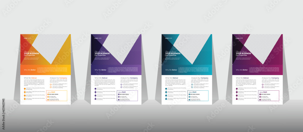 Corporate Business Flyer Template Design Set With Four Color, Marketing, Business Proposal, Promotion, Advertise, Publication, Cover Page, New Digital Marketing Flyer.
