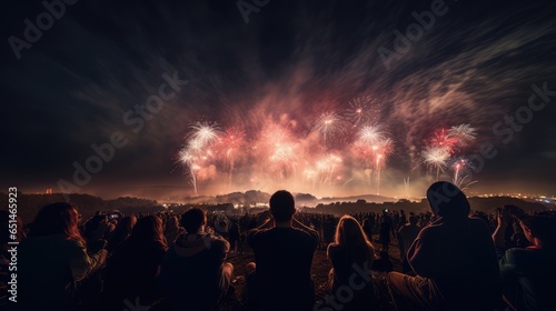 Crowd of people watching fireworks, AI generated Image