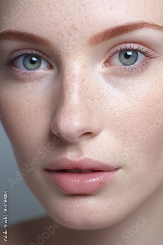 close-up photo of pretty white woman, skin texture, blemish pores imperfections.generative ai
