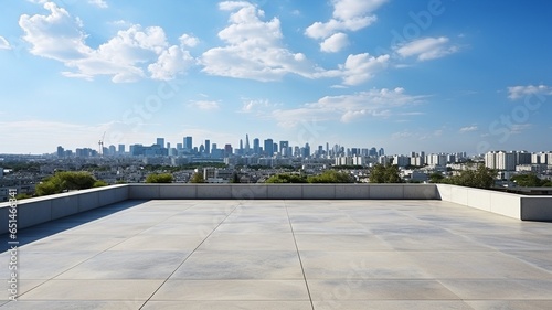 Panoramic picture of the city from the building's roof, showing just the empty floors.. photo