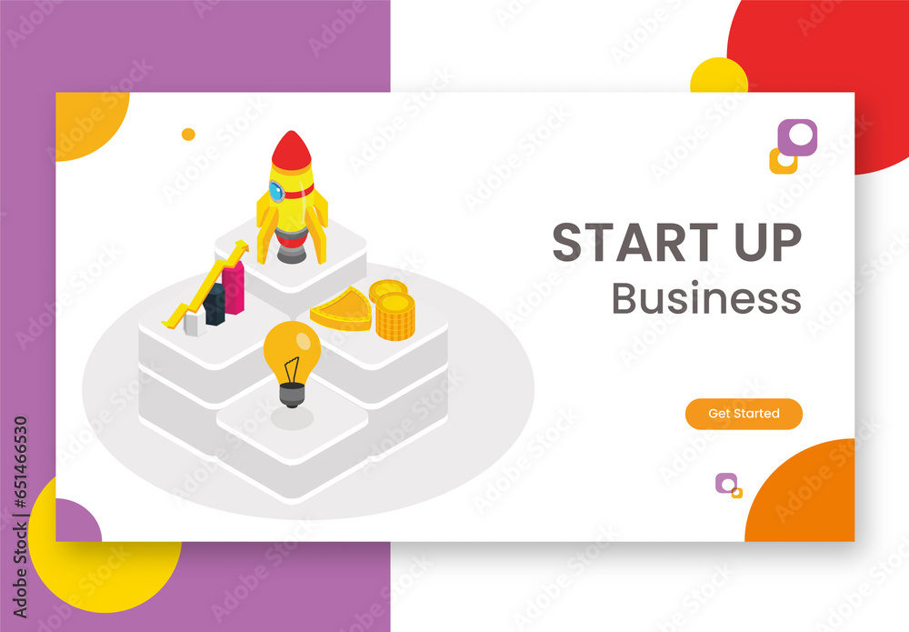 Start Up Business Concept Based Landing Page With Isometric Rocket ...
