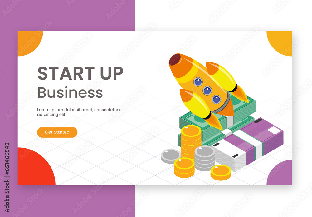 Start Up Business Concept Based Landing Page With Isometric Rocket And ...