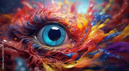 abstract colored eye on abstract colorful background, graphick designed eye on colored background, eye wallpaper photo