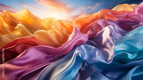 The wind is blowing a rainbow-colored cloth..