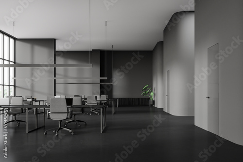 Gray open space office interior with doors