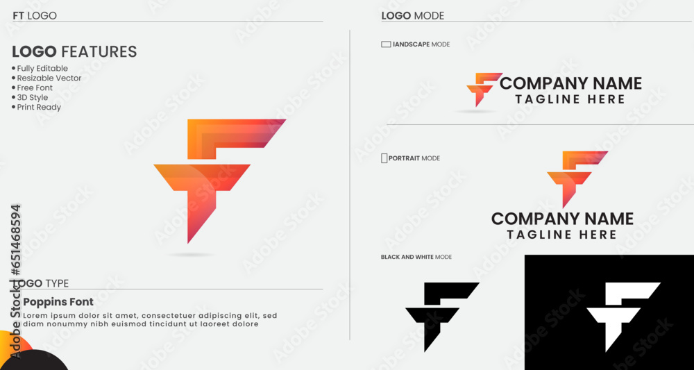 FT logo design. F logo. T letter. Modern. Colorful design. Lettering design. Font. Business. Premium template. Script. T logo. TF vector. - obrazy, fototapety, plakaty 