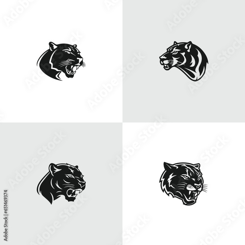 A set of black panther illustrations logo designs, t-shirts, emblems, badges, designs