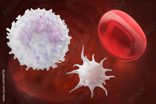 Blood consists of red blood cells, white blood cells and platelets. 3d render.
