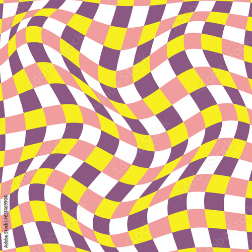 abstract geometric pink yellow purple white check wave pattern.