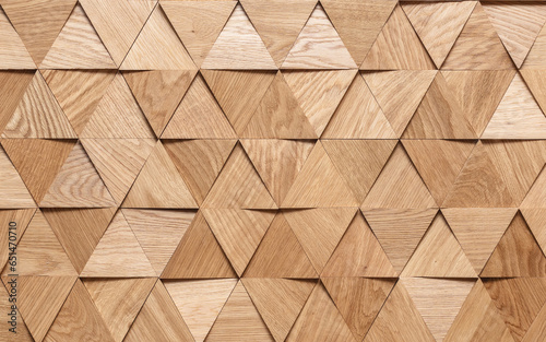 Wooden triangles on a background of wood. Abstract low poly background. Polygonal shapes background, low poly triangles mosaic, geometric shape with wood texture illustration