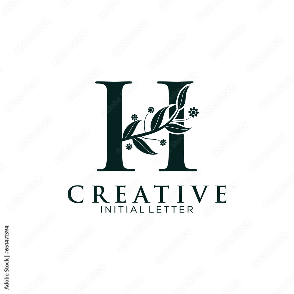 Initial Letter H and Floral Logo vector, Botanical Minimalistic Letter Feminine Logo design template