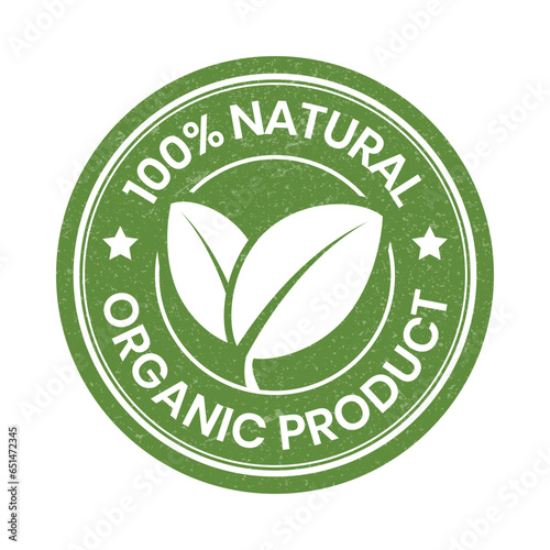100 Percent Natural And Organic Product Badge, Label, Rubber Stamp, Emblem, Template, Organic Ingredient Badge, Logo, Suitable For Product Packaging Design Elements With Leaf Vector Illustration photo