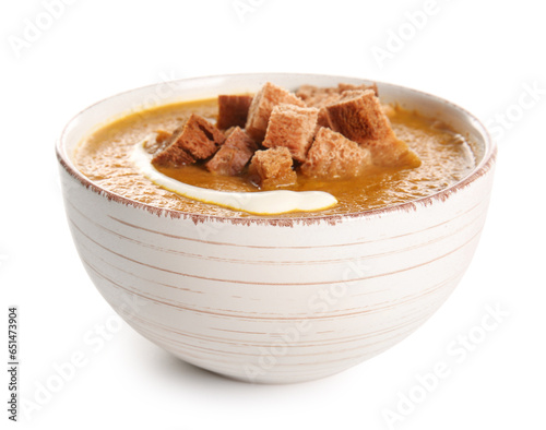 Creamy pumpkin soup with cr...