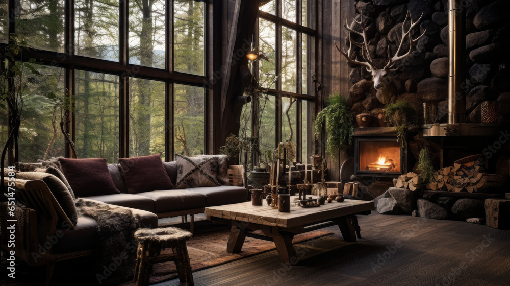 Nordic Forest Cabin Lounge: Inspired by the forest, featuring log furniture, antler decor, and earthy tones reminiscent of woodland retreats