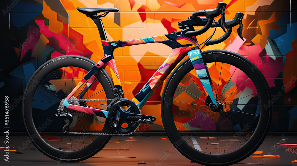 Fototapeta premium bike on the road in graphic style created with Generative AI technology